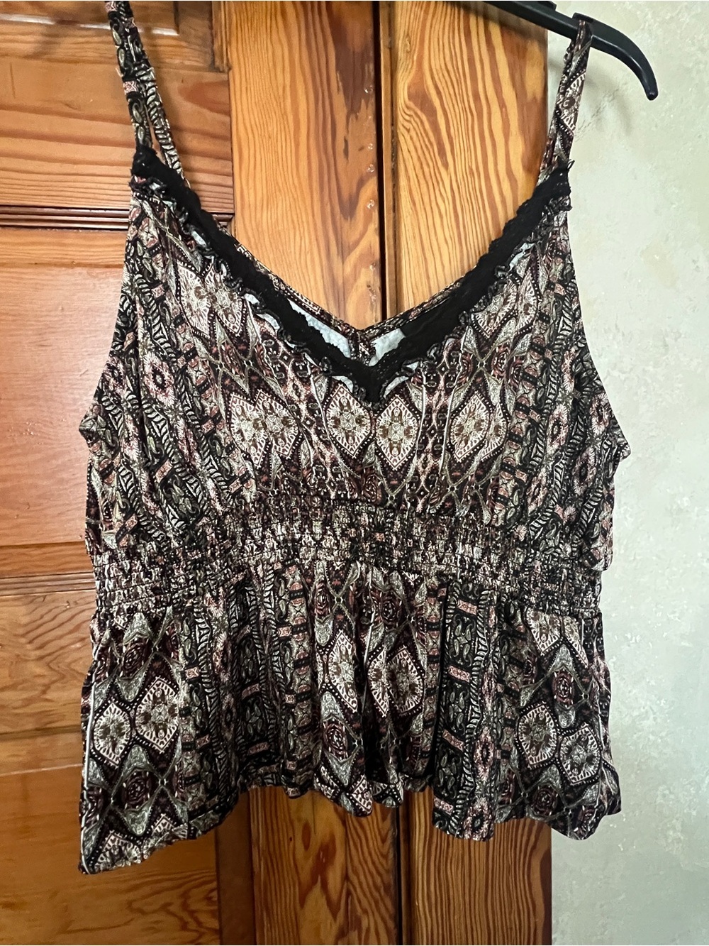 Shyanne Country Western Boho Cowgirl Smocked Summer Peplum Blouse Size XL